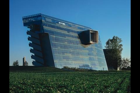 A conventional curtain-walled office block, with one or two bizarre twists